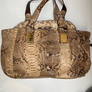 Michael Kors Real Python Purse Gold Leather Straps Beige Bag Large Snake Handbag